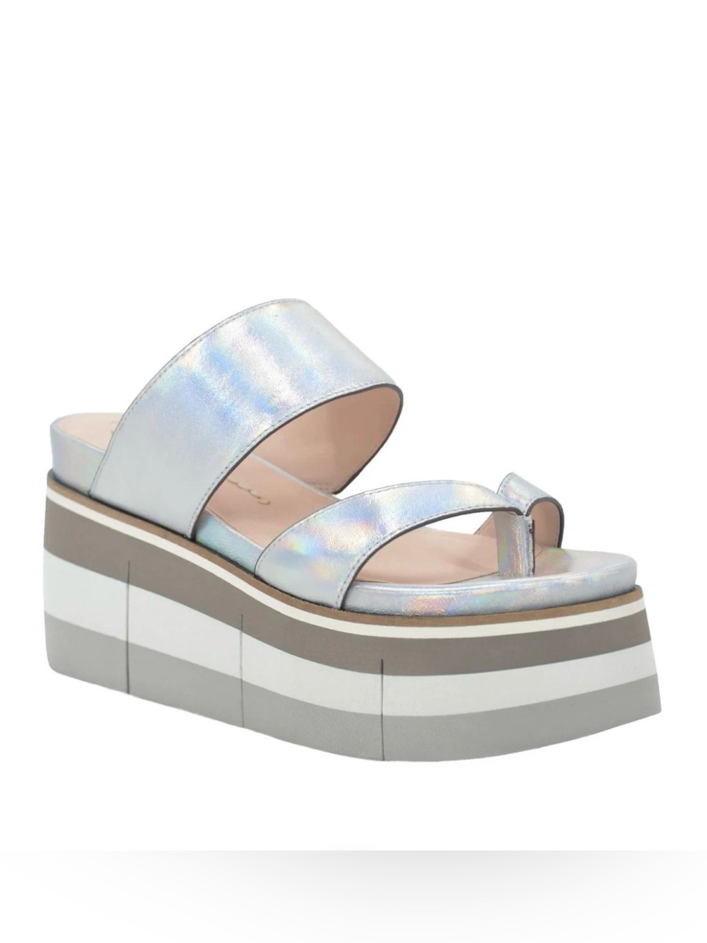 Y2K 2000s Inspired Women's Naked Feet Flux Holographic Silver Platforms Size 9.5